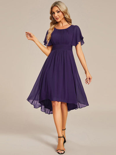 ever EDEN|Robe d'invité de mariage trapèze en mousseline fluide à encolure ronde et longueur au genou