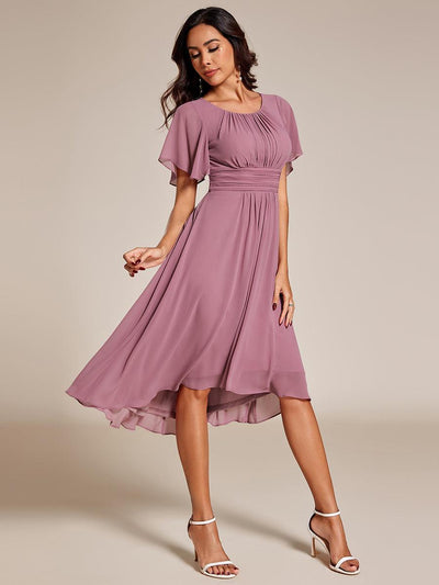 ever EDEN|Robe d'invité de mariage trapèze en mousseline fluide à encolure ronde et longueur au genou