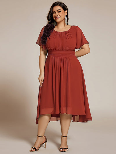 pretty EDEN|Robe de mariée grande taille avec col rond plissé et mousseline mi-longue