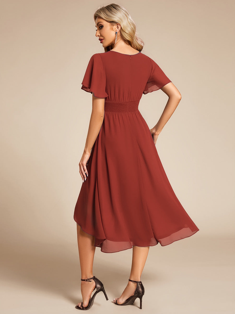 Robe d'invité de mariage trapèze en mousseline fluide à encolure ronde et longueur au genou #Couleur_Vermillon