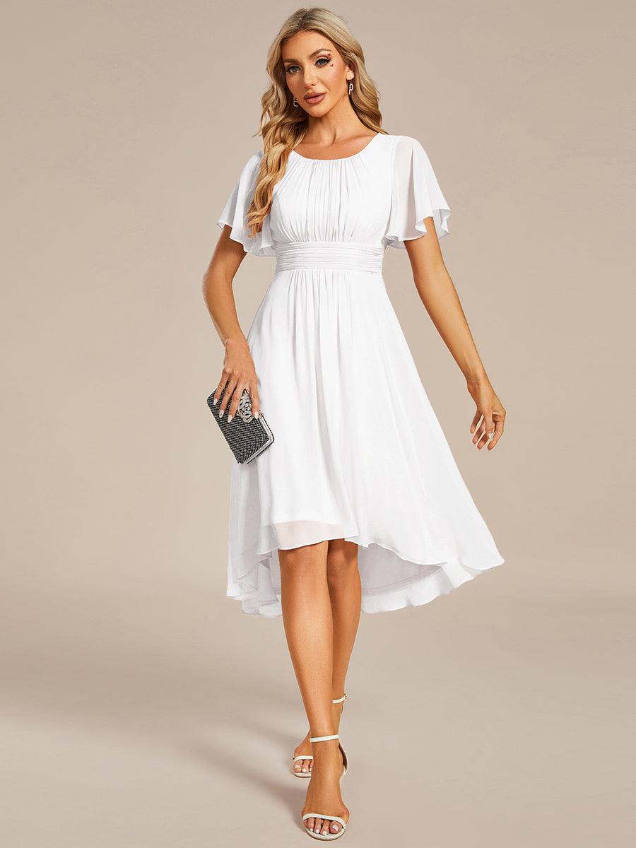 Robe d'invité de mariage trapèze en mousseline fluide à encolure ronde et longueur au genou #Couleur_Blanc