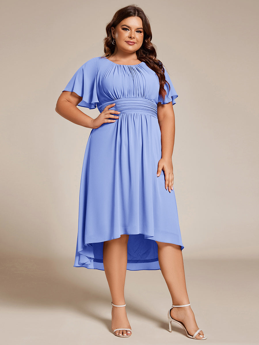 ever EDEN|Robe d'invité de mariage trapèze en mousseline fluide à encolure ronde et longueur au genou #Couleur_Bleu Bleuet