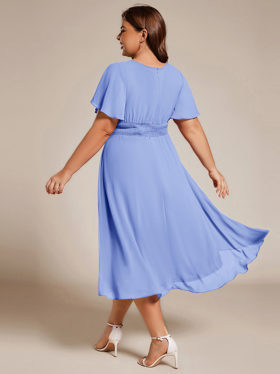 ever EDEN|Robe d'invité de mariage trapèze en mousseline fluide à encolure ronde et longueur au genou #Couleur_Bleu Bleuet