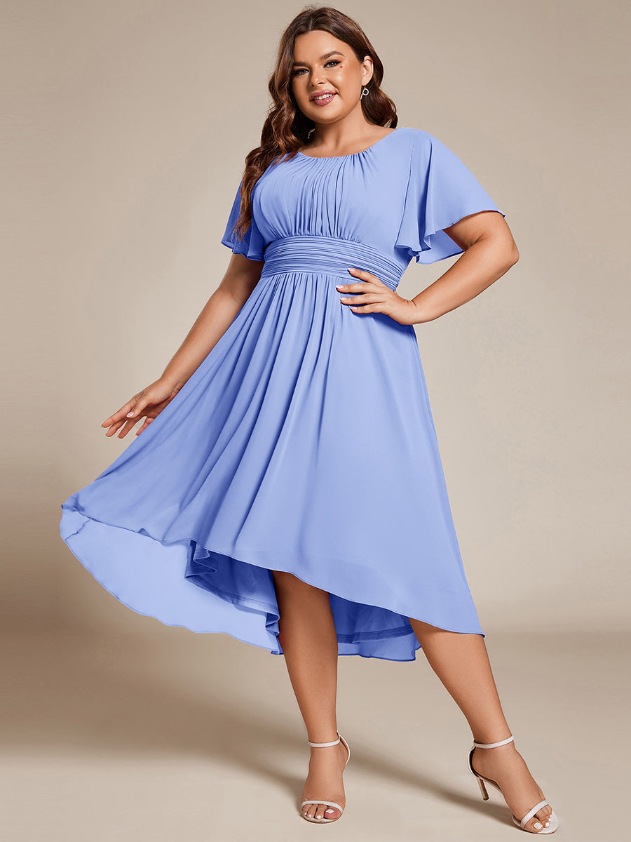 ever EDEN|Robe d'invité de mariage trapèze en mousseline fluide à encolure ronde et longueur au genou #Couleur_Bleu Bleuet