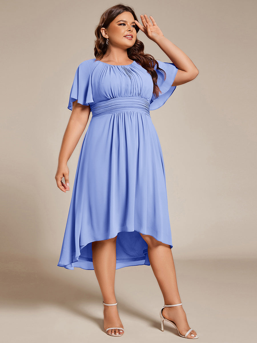 ever EDEN|Robe d'invité de mariage trapèze en mousseline fluide à encolure ronde et longueur au genou #Couleur_Bleu Bleuet