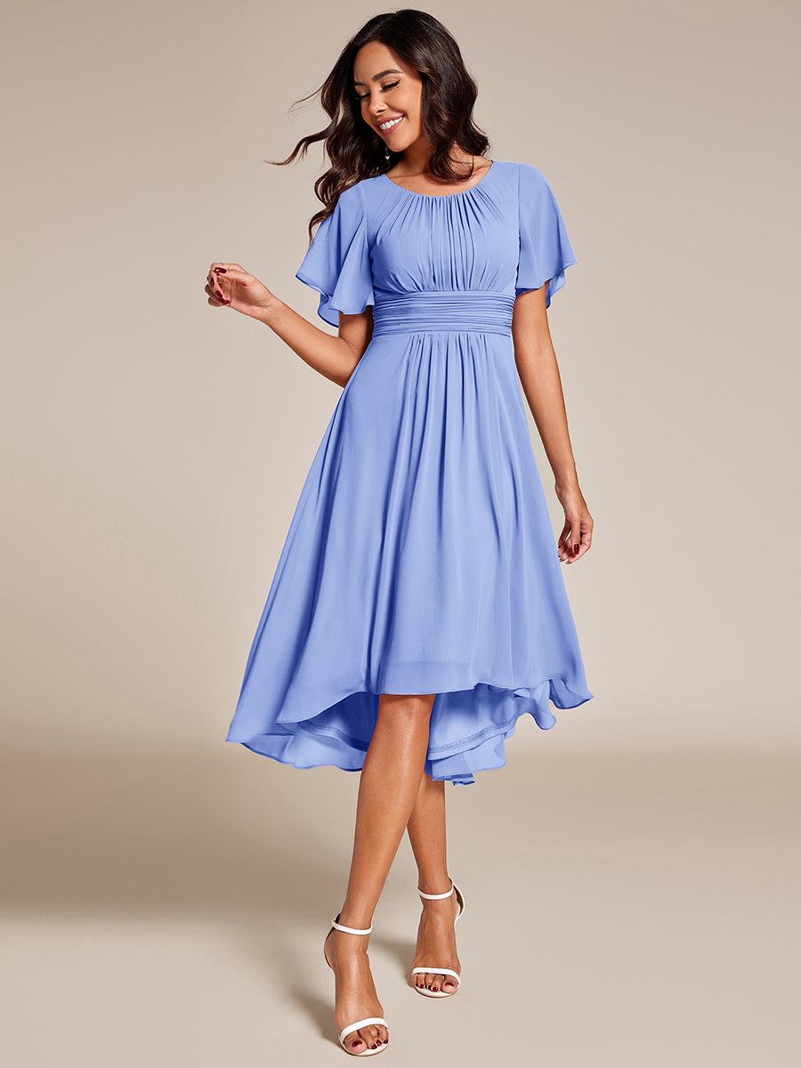 ever EDEN|Robe d'invité de mariage trapèze en mousseline fluide à encolure ronde et longueur au genou #Couleur_Bleu Bleuet