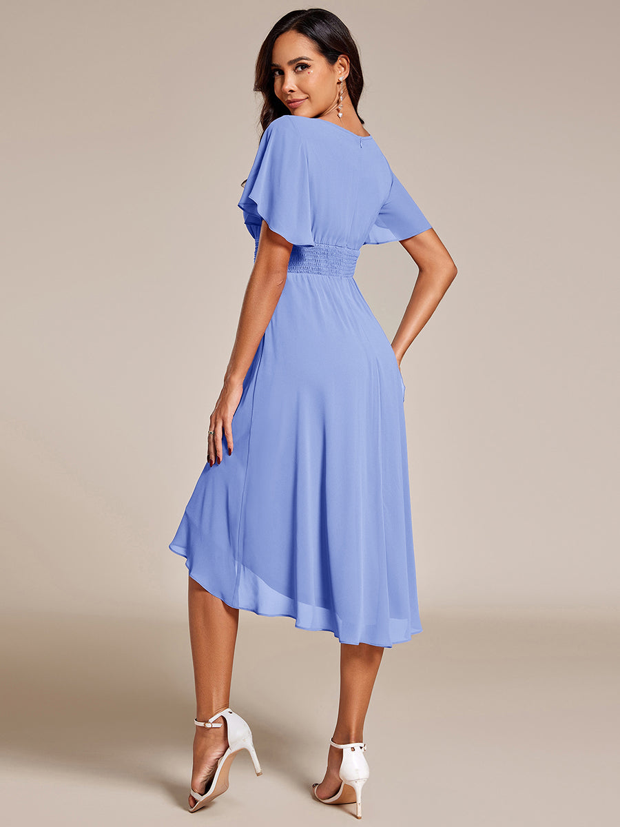 ever EDEN|Robe d'invité de mariage trapèze en mousseline fluide à encolure ronde et longueur au genou #Couleur_Bleu Bleuet