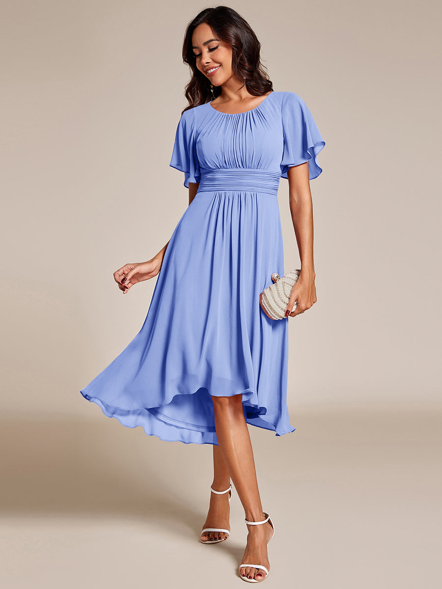 ever EDEN|Robe d'invité de mariage trapèze en mousseline fluide à encolure ronde et longueur au genou #Couleur_Bleu Bleuet