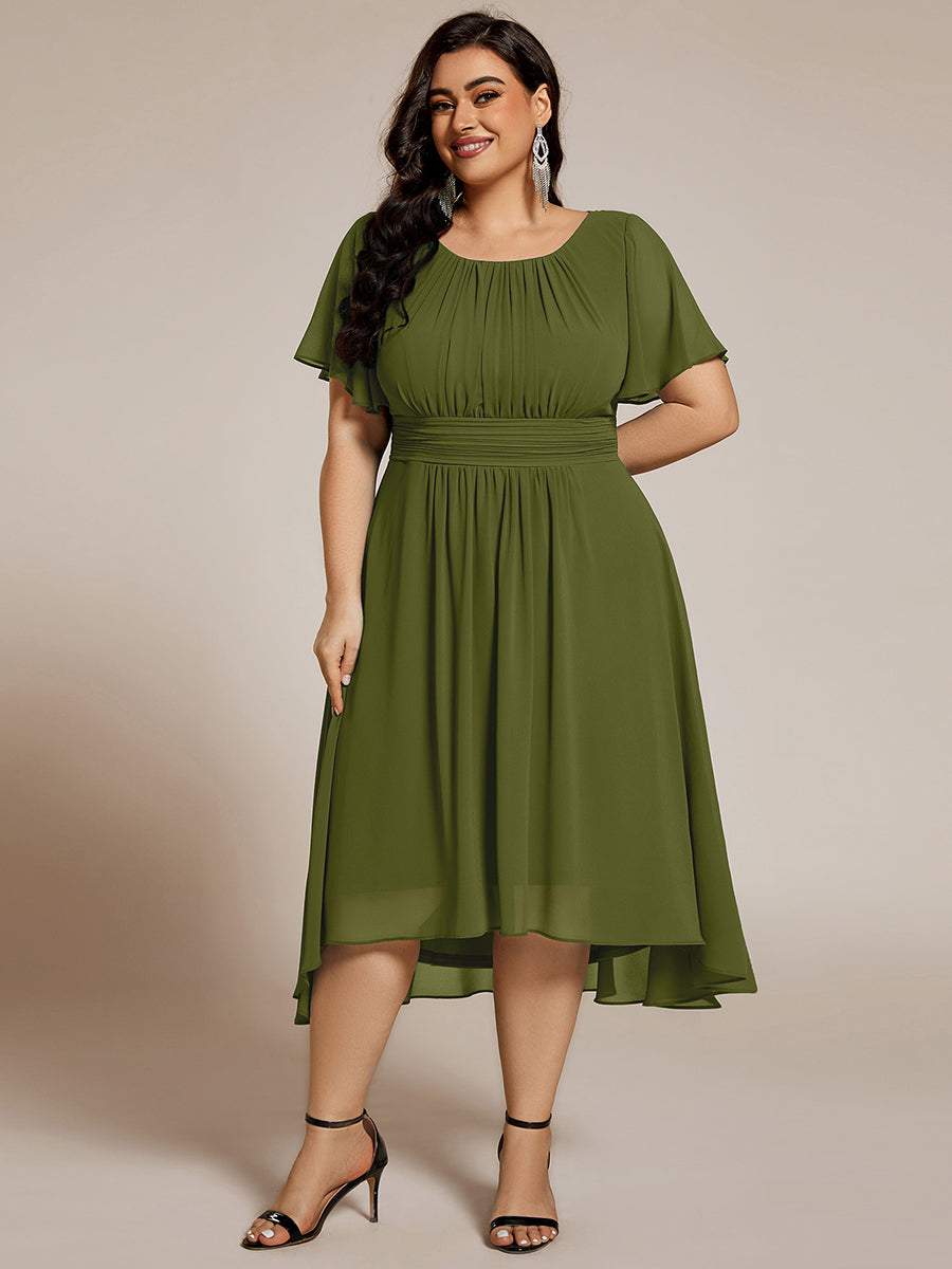 ever EDEN|Robe d'invité de mariage trapèze en mousseline fluide à encolure ronde et longueur au genou #Couleur_Vert Olive