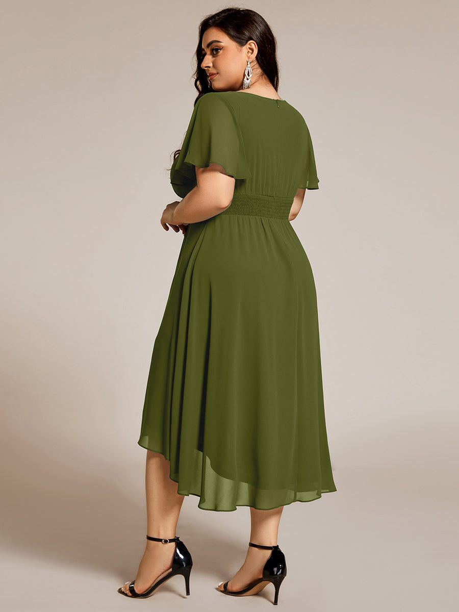 ever EDEN|Robe d'invité de mariage trapèze en mousseline fluide à encolure ronde et longueur au genou #Couleur_Vert Olive