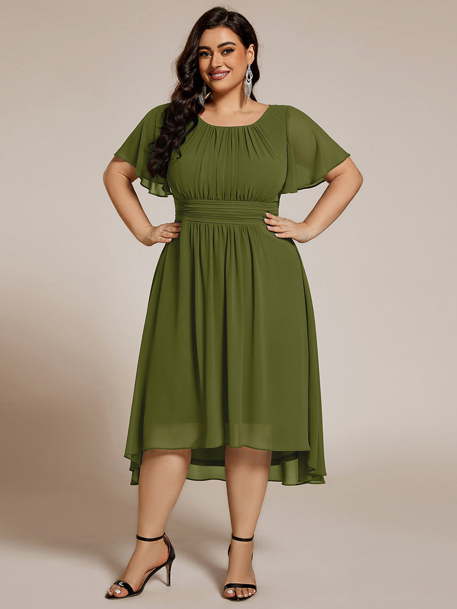 ever EDEN|Robe d'invité de mariage trapèze en mousseline fluide à encolure ronde et longueur au genou #Couleur_Vert Olive