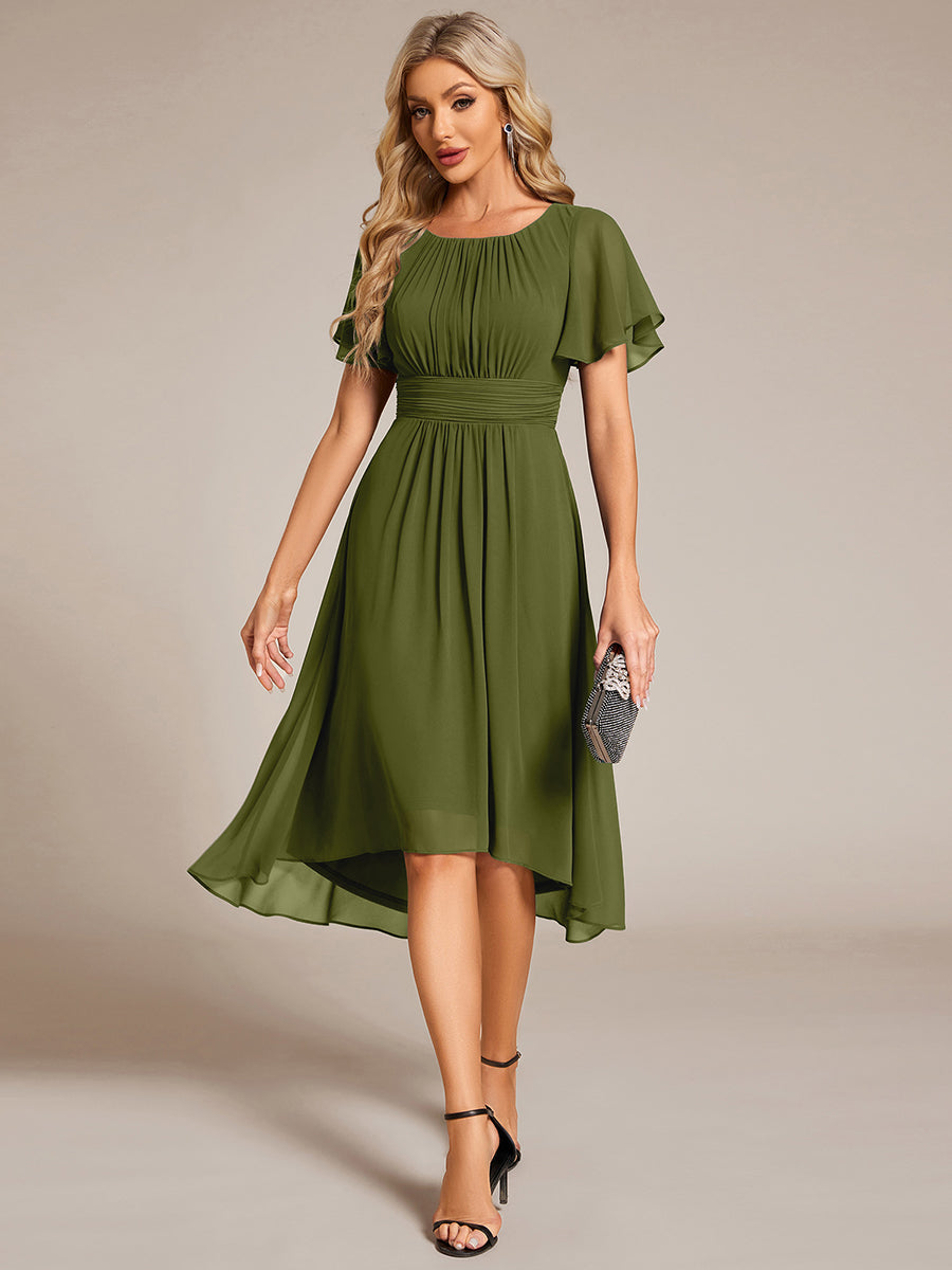 ever EDEN|Robe d'invité de mariage trapèze en mousseline fluide à encolure ronde et longueur au genou #Couleur_Vert Olive