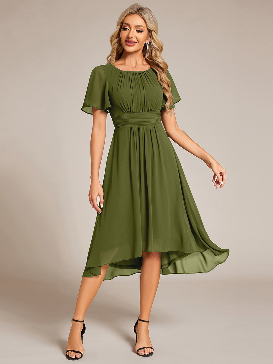 ever EDEN|Robe d'invité de mariage trapèze en mousseline fluide à encolure ronde et longueur au genou #Couleur_Vert Olive