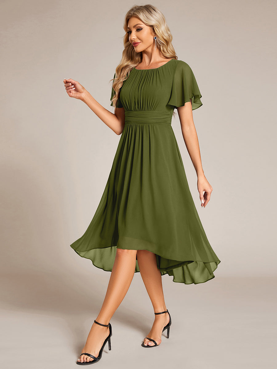 ever EDEN|Robe d'invité de mariage trapèze en mousseline fluide à encolure ronde et longueur au genou #Couleur_Vert Olive