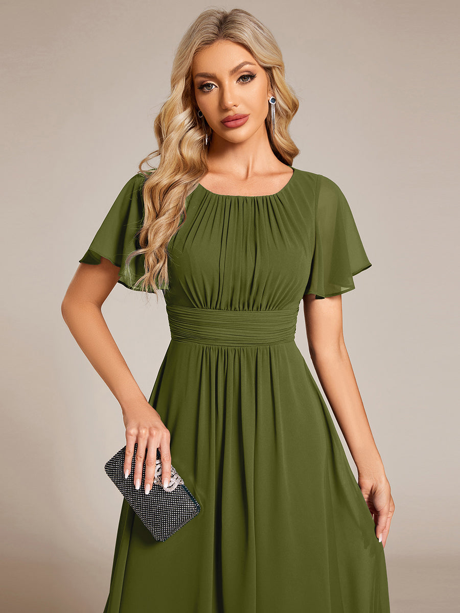 ever EDEN|Robe d'invité de mariage trapèze en mousseline fluide à encolure ronde et longueur au genou #Couleur_Vert Olive