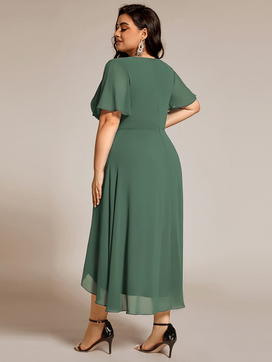 Robe de cocktail en mousseline à manches courtes #Couleur_Eucalyptus
