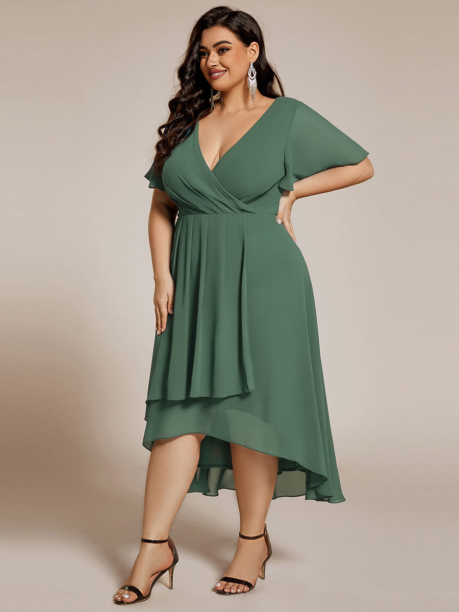 Robe de cocktail en mousseline à manches courtes #Couleur_Eucalyptus