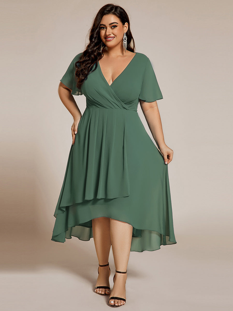 Robe de cocktail en mousseline à manches courtes #Couleur_Eucalyptus