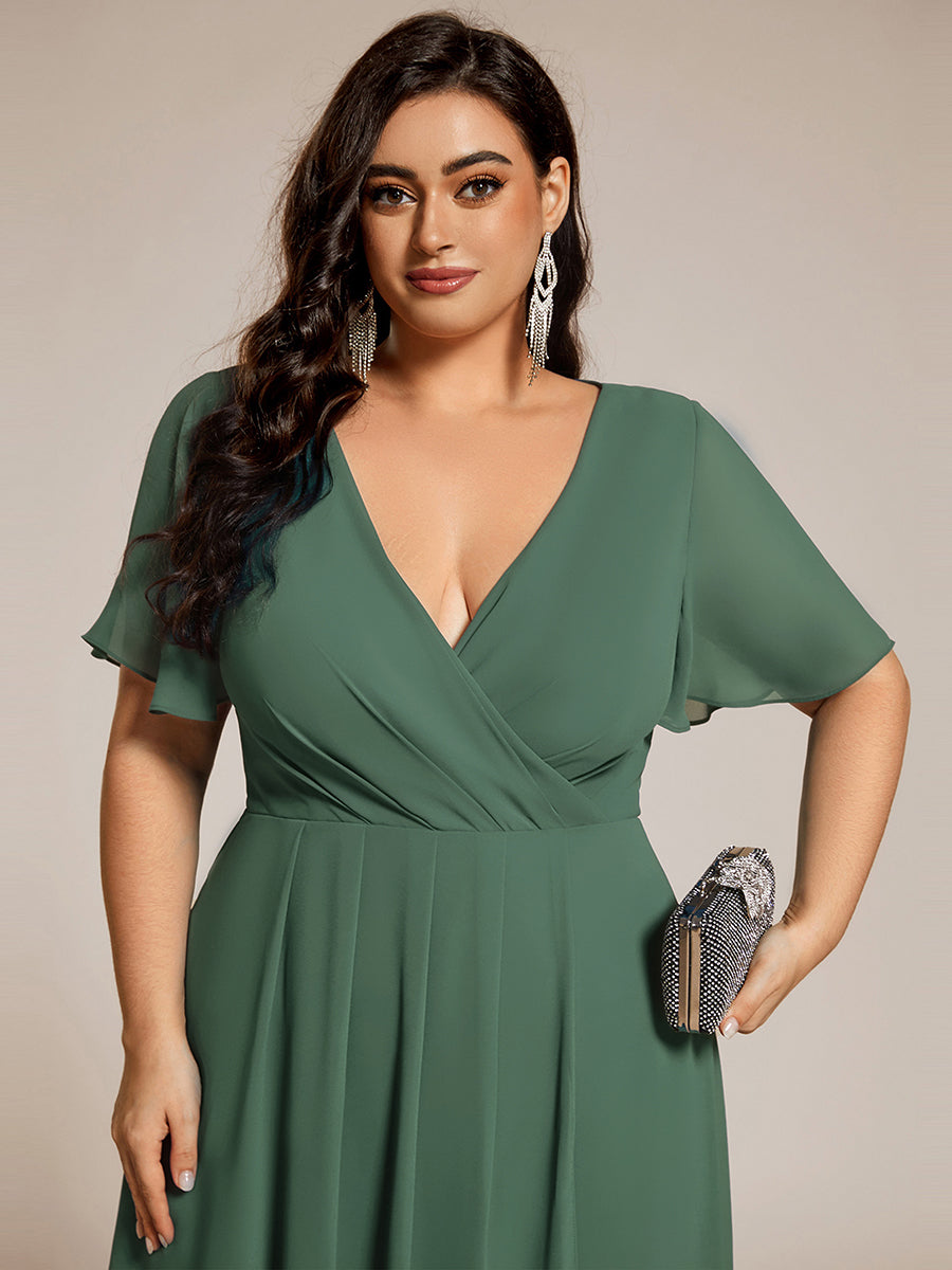 Robe de cocktail en mousseline à manches courtes #Couleur_Eucalyptus