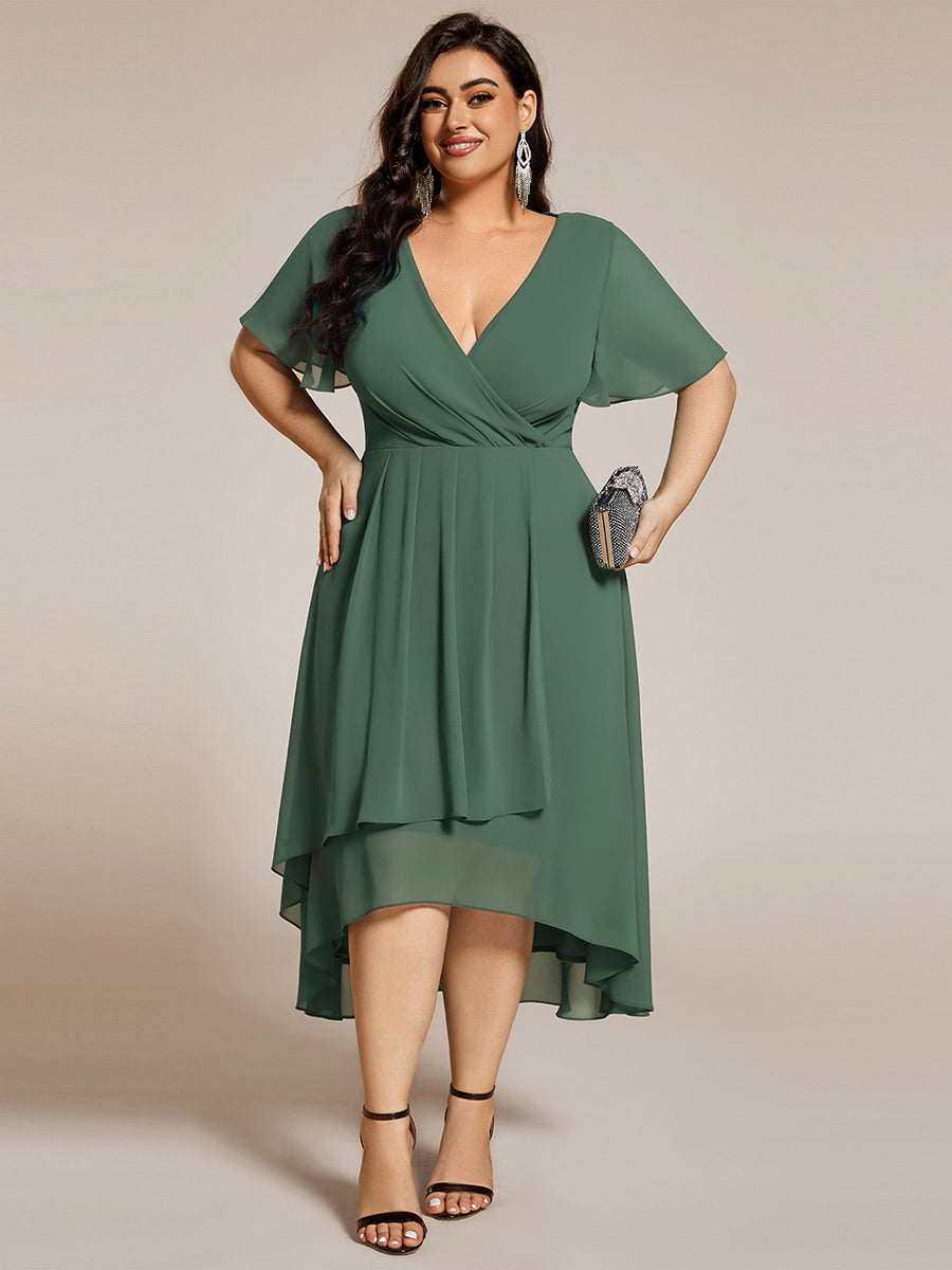 Robe de cocktail en mousseline à manches courtes #Couleur_Eucalyptus