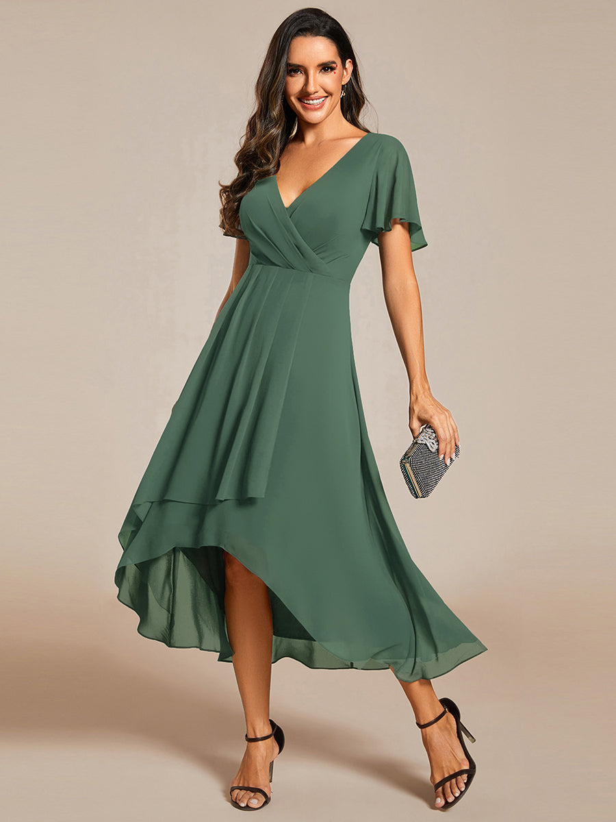 Robe de cocktail en mousseline à manches courtes #Couleur_Eucalyptus