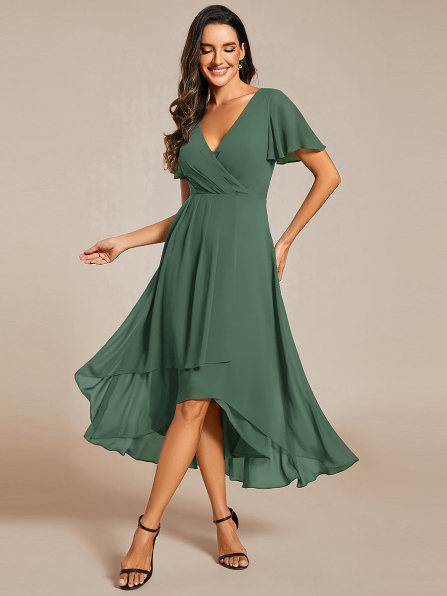 Robe de cocktail en mousseline à manches courtes #Couleur_Eucalyptus