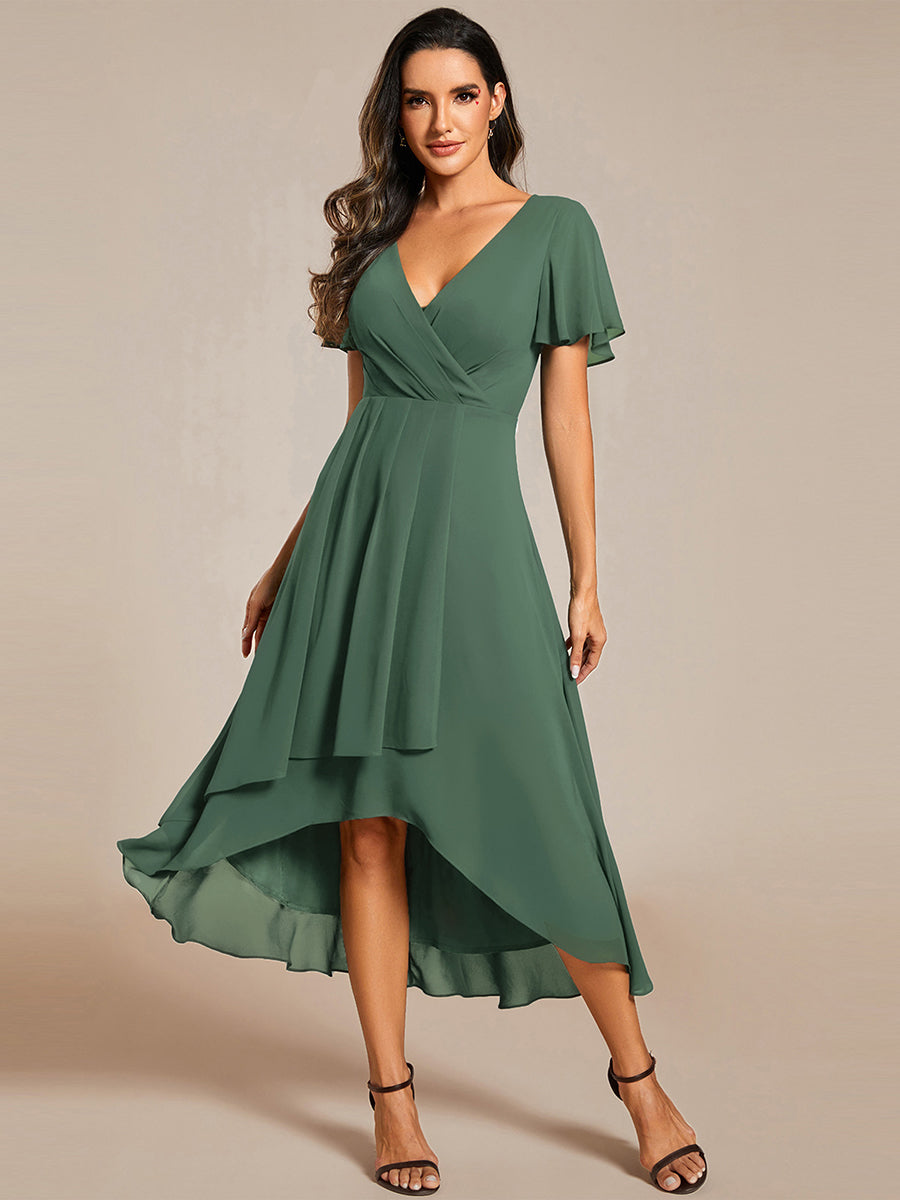 Robe de cocktail en mousseline à manches courtes #Couleur_Eucalyptus