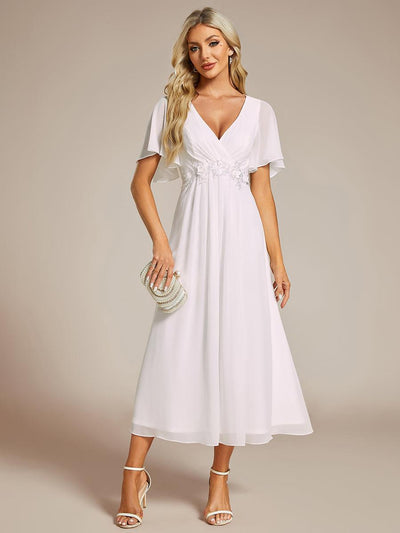 ever DAHLIA|Robe d'invité de mariage mi-longue en mousseline à col en V avec appliques à la taille