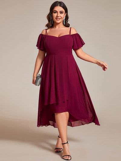 pretty JORDANE|Robes invitée mariage en mousseline de soie  grande taille  épaules dénudées  hautes et basses manches courtes