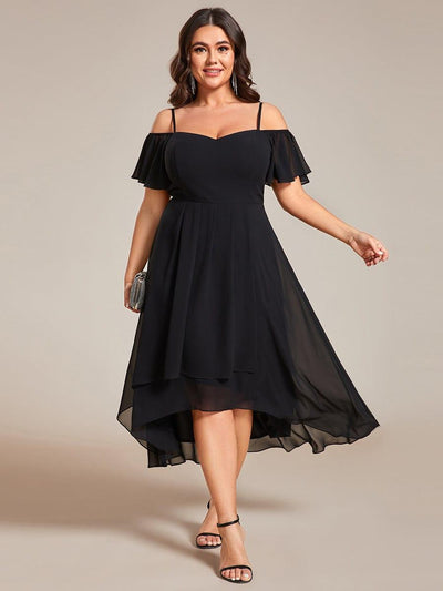 pretty JORDANE|Robes invitée mariage en mousseline de soie  grande taille  épaules dénudées  hautes et basses manches courtes