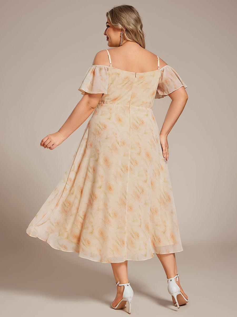 Robes d'invitées de mariage en mousseline, épaules dénudées, hautes et basses, manches courtes #Couleur_Roses Dorées