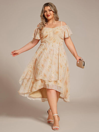 pretty JORDANE|Robes invitée mariage en mousseline de soie  grande taille  épaules dénudées  hautes et basses manches courtes