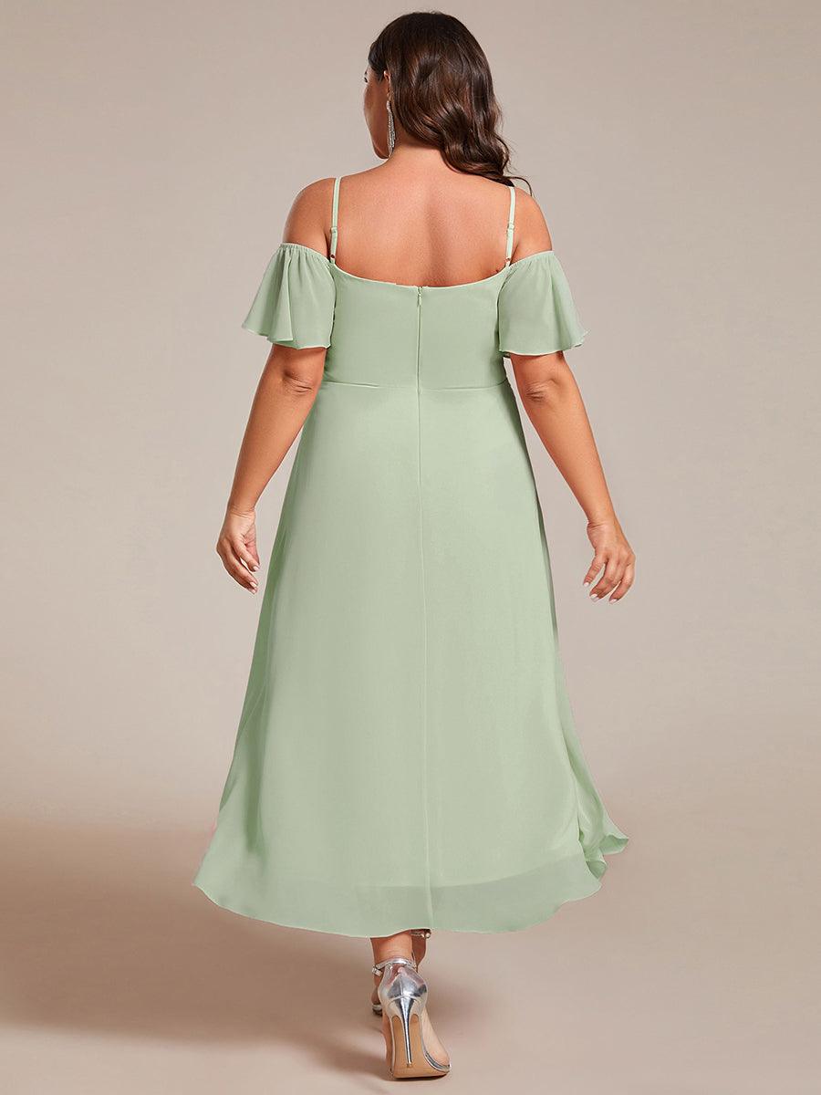 Robes d'invitées de mariage en mousseline, épaules dénudées, hautes et basses, manches courtes #Couleur_Menthe Verte