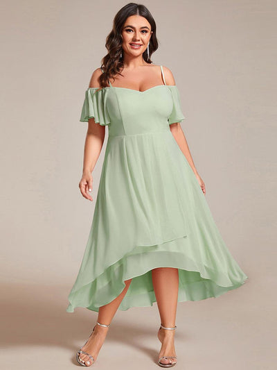 pretty JORDANE|Robes invitée mariage en mousseline de soie  grande taille  épaules dénudées  hautes et basses manches courtes