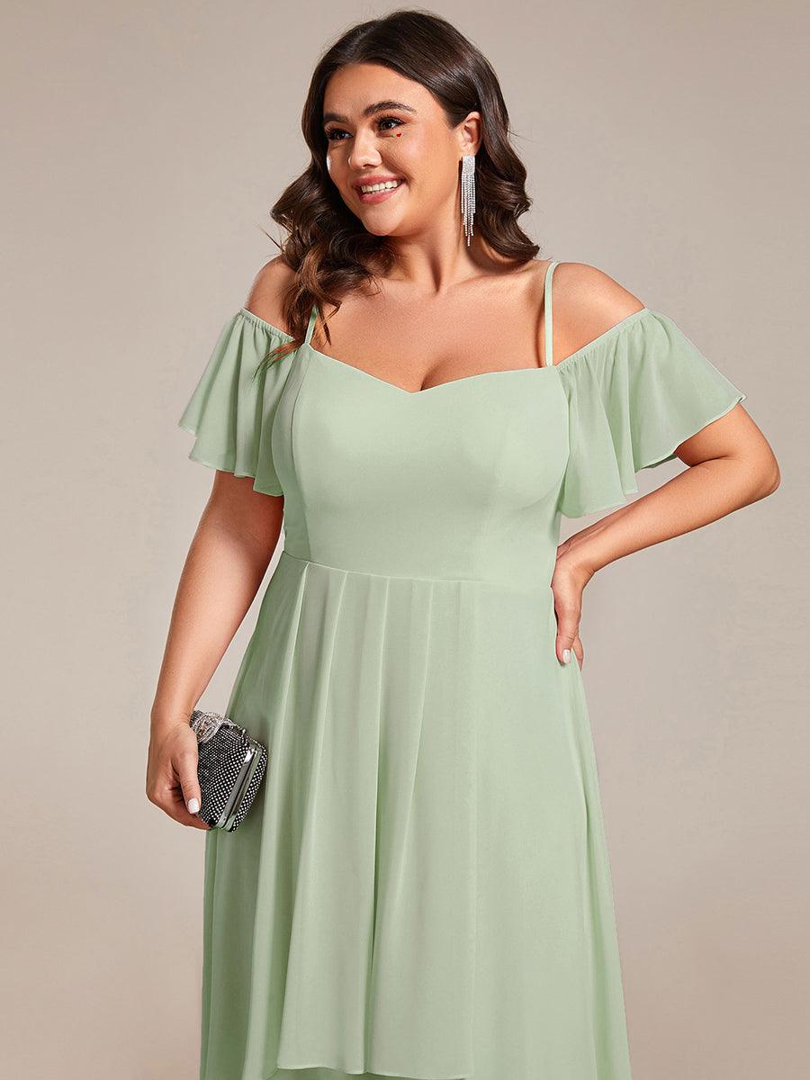 Robes d'invitées de mariage en mousseline, épaules dénudées, hautes et basses, manches courtes #Couleur_Menthe Verte