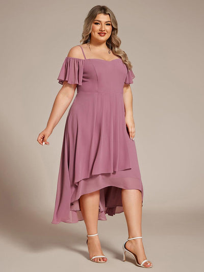 ever JORDANE|Robes d'invitées de mariage en mousseline  épaules dénudées  hautes et basses  manches courtes