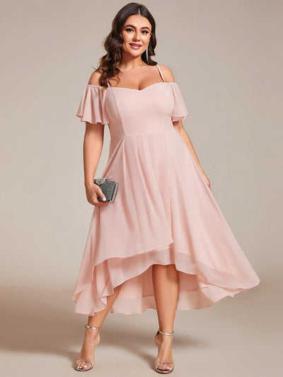 pretty JORDANE|Robes invitée mariage en mousseline de soie  grande taille  épaules dénudées  hautes et basses manches courtes