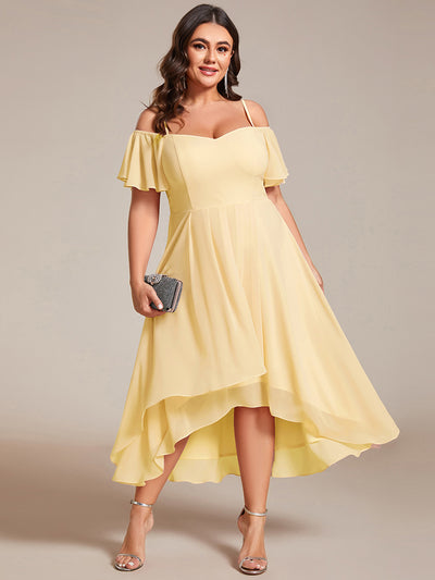 pretty JORDANE|Robes invitée mariage en mousseline de soie  grande taille  épaules dénudées  hautes et basses manches courtes