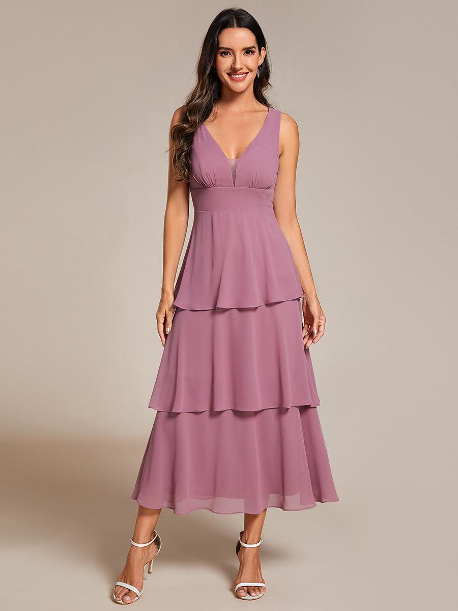 Robe d'invité de mariage en mousseline de soie, ourlet superposé, col en V, sans manches, ligne a #Couleur_Orchidee