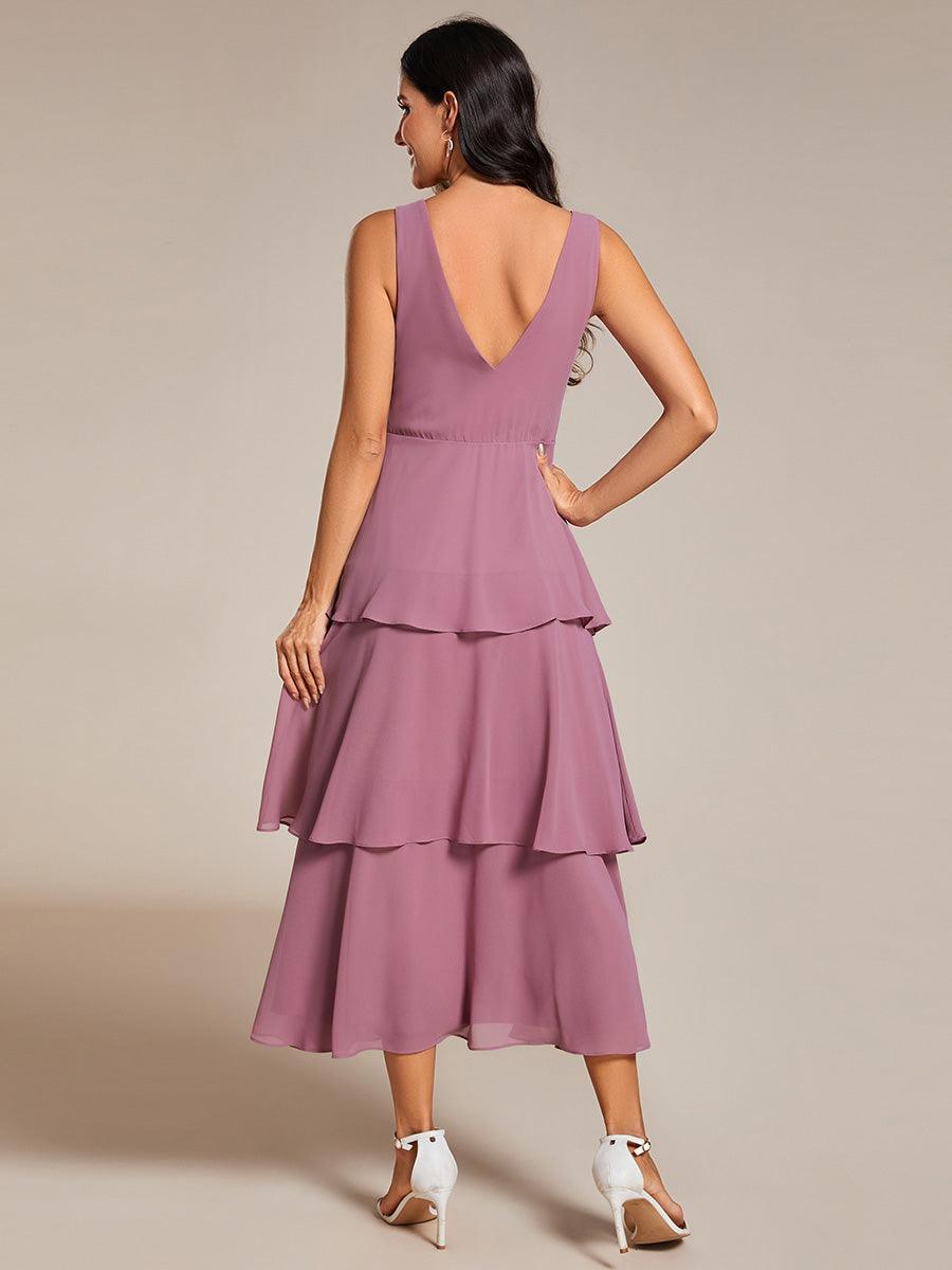 Robe d'invité de mariage en mousseline de soie, ourlet superposé, col en V, sans manches, ligne a #Couleur_Orchidee