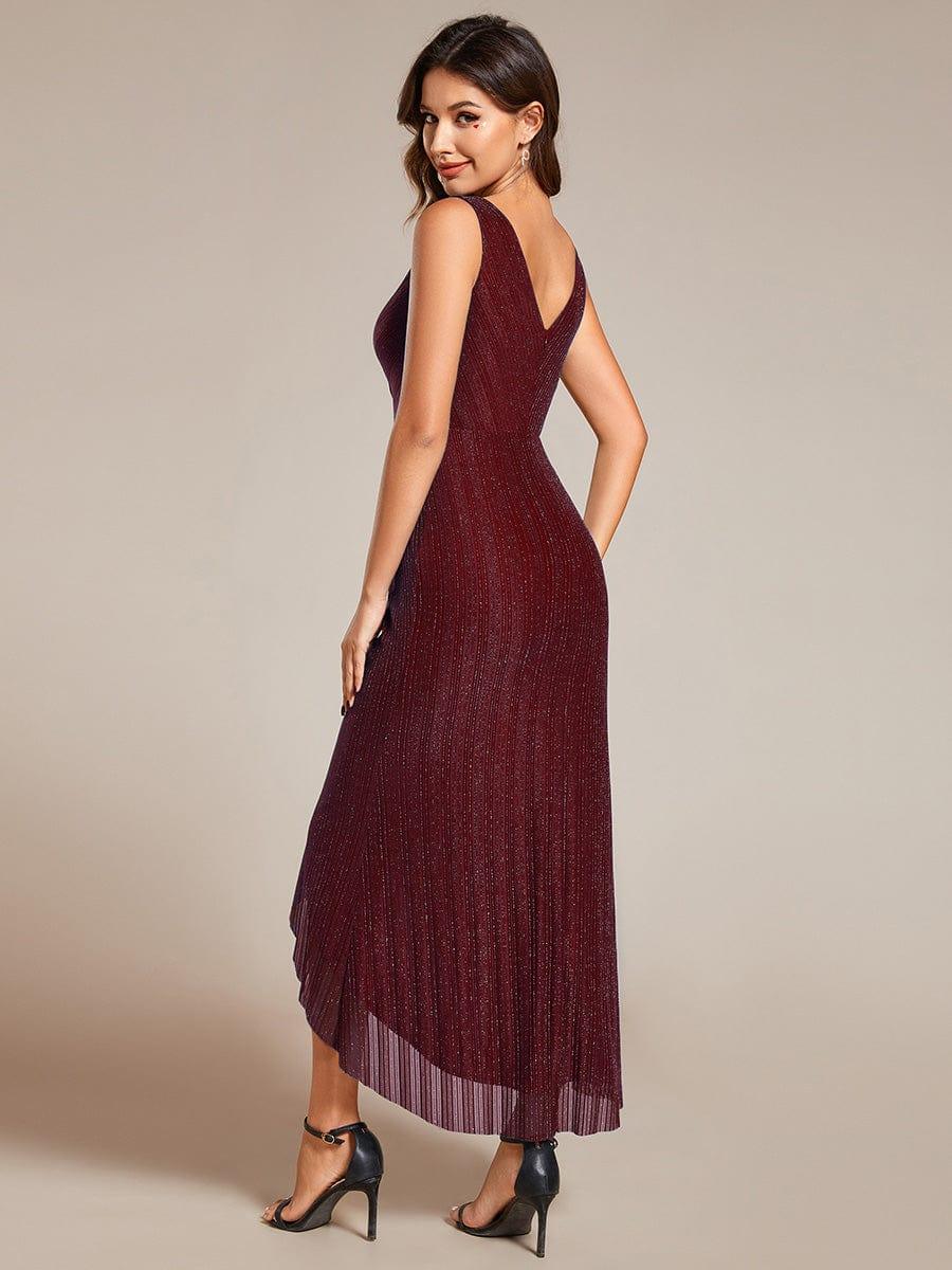 Robe d'invité de mariage sans manches en queue de poisson avec feuille de lotus #Couleur_Bordeaux