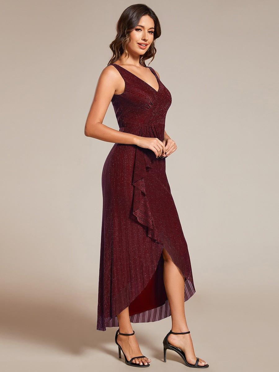 Robe d'invité de mariage sans manches en queue de poisson avec feuille de lotus #Couleur_Bordeaux
