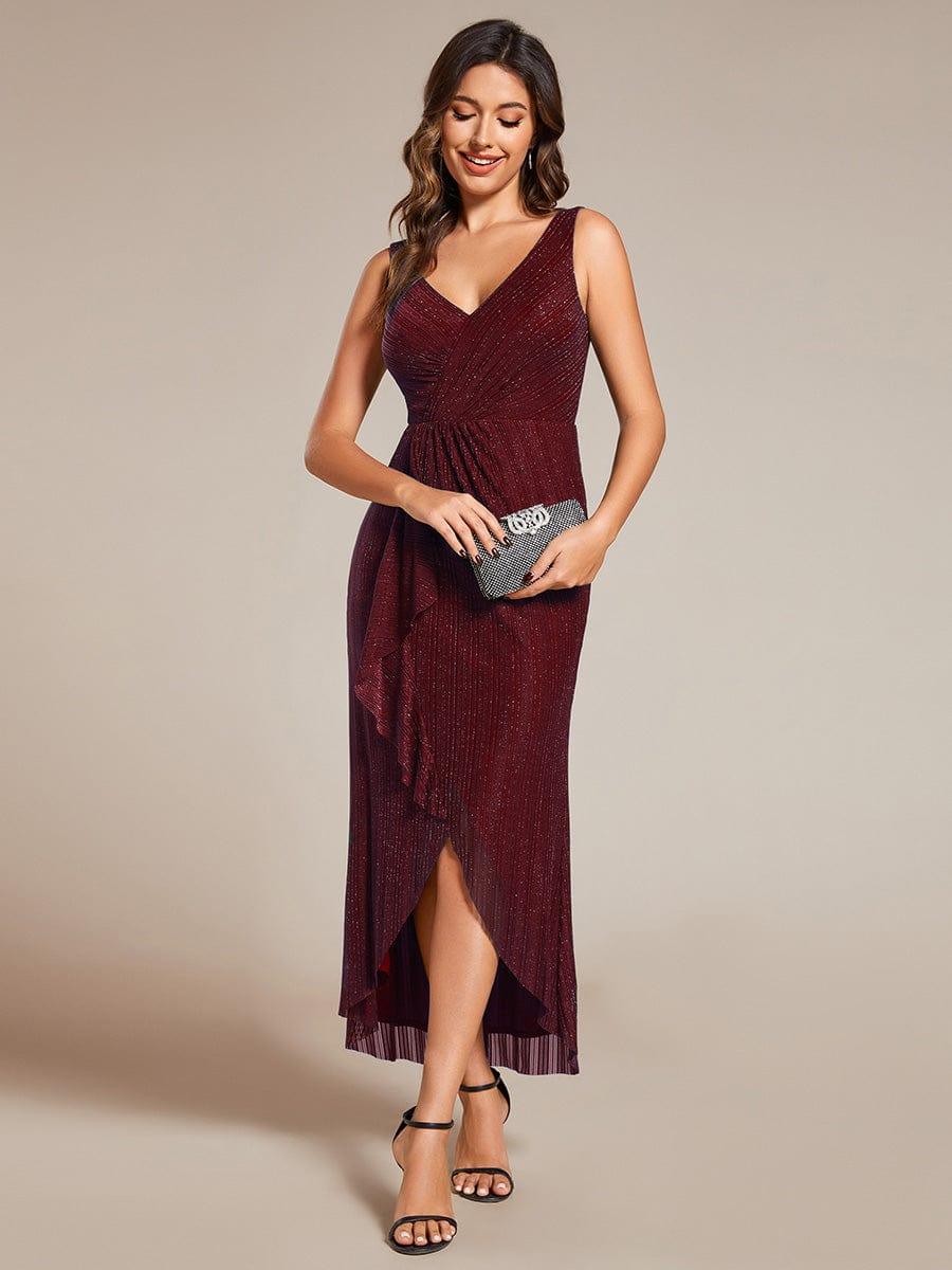 Robe d'invité de mariage sans manches en queue de poisson avec feuille de lotus #Couleur_Bordeaux