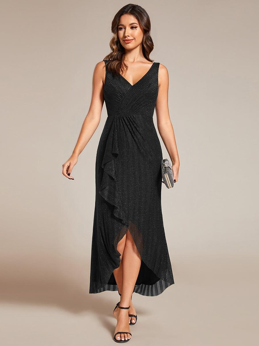 Robe d'invité de mariage sans manches en queue de poisson avec feuille de lotus #Couleur_Noir