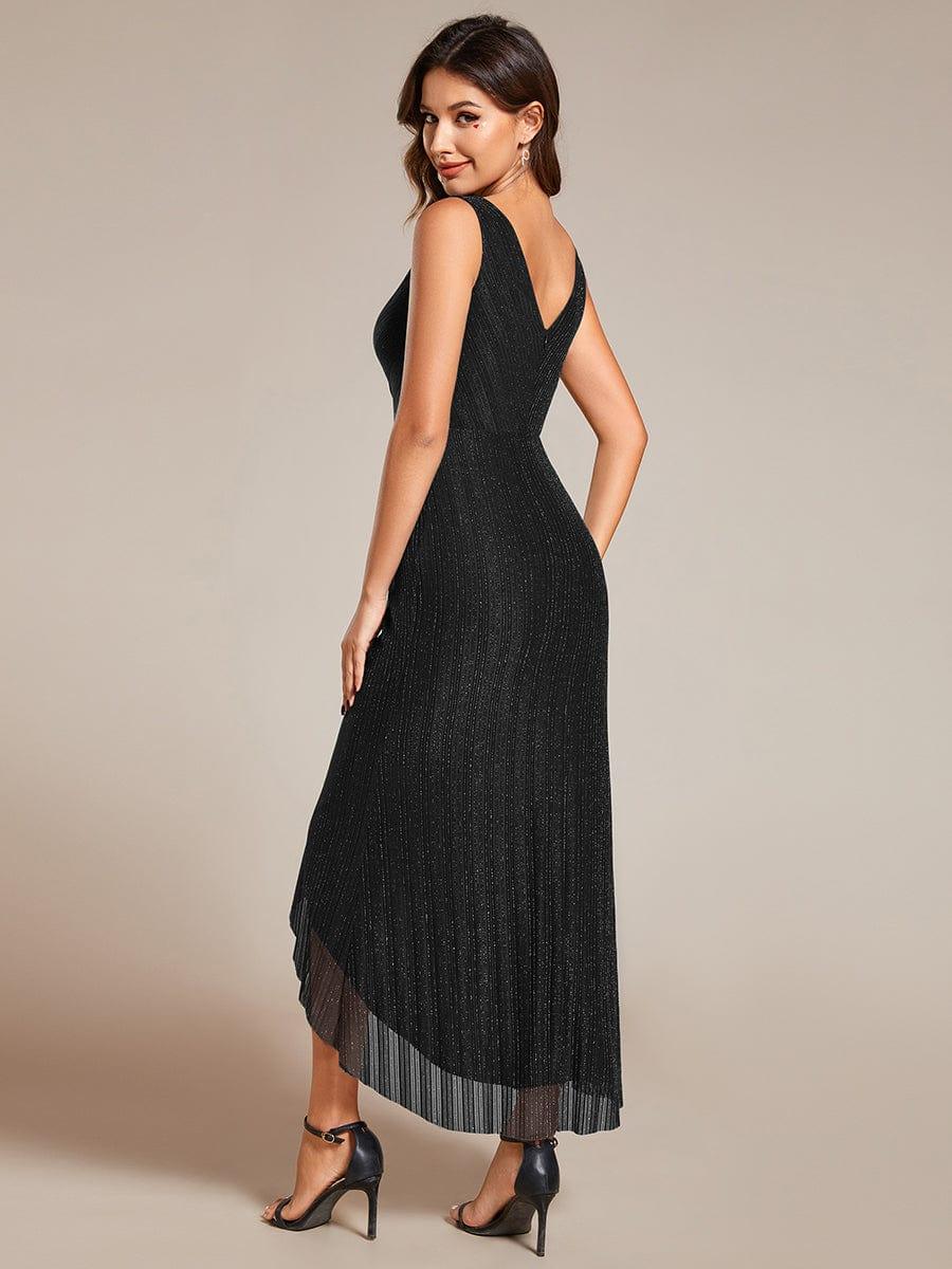Robe d'invité de mariage sans manches en queue de poisson avec feuille de lotus #Couleur_Noir