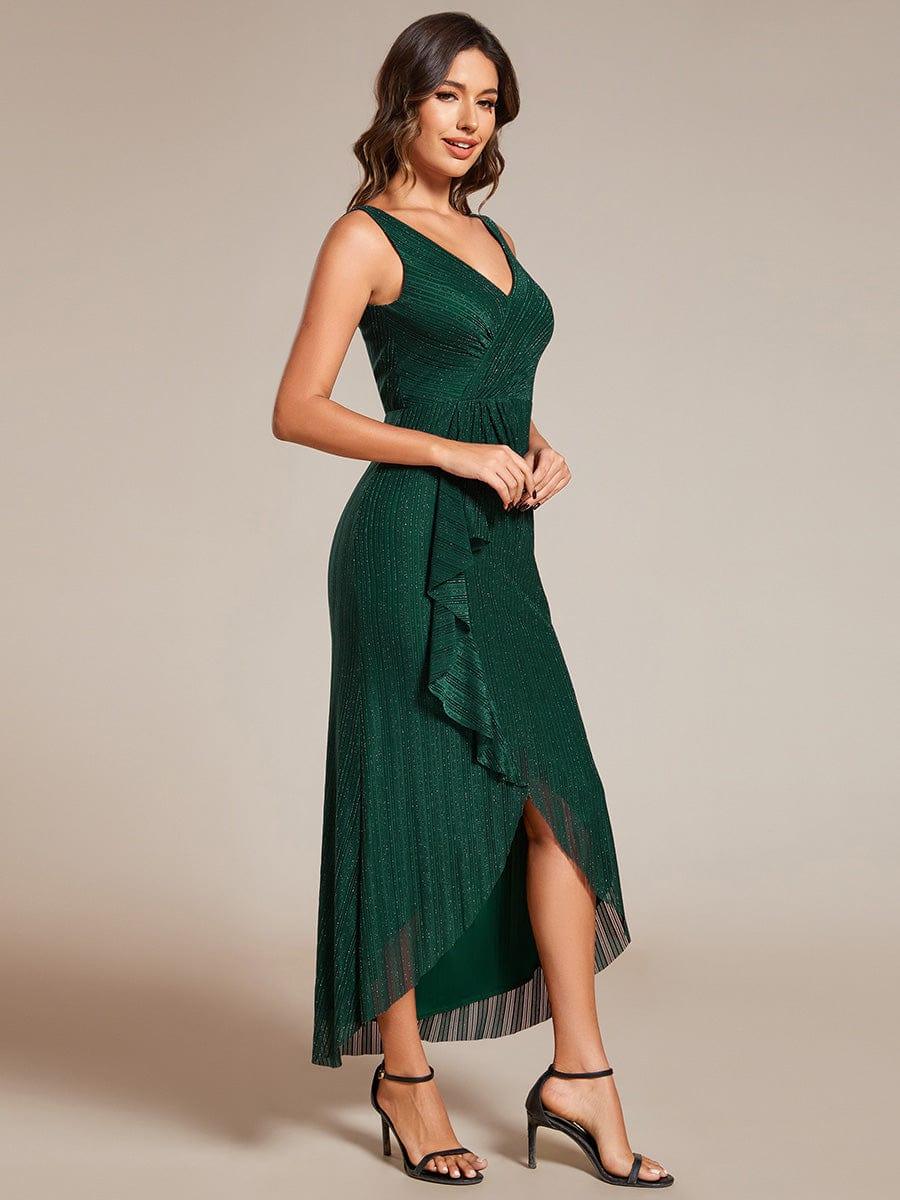 Robe d'invité de mariage sans manches en queue de poisson avec feuille de lotus #Couleur_Vert Fonce