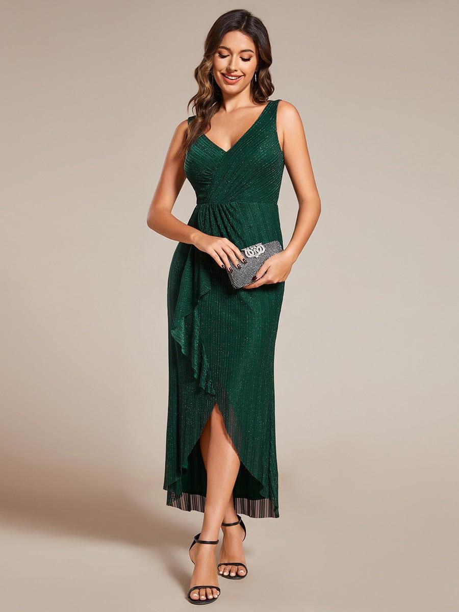 Robe d'invité de mariage sans manches en queue de poisson avec feuille de lotus #Couleur_Vert Fonce