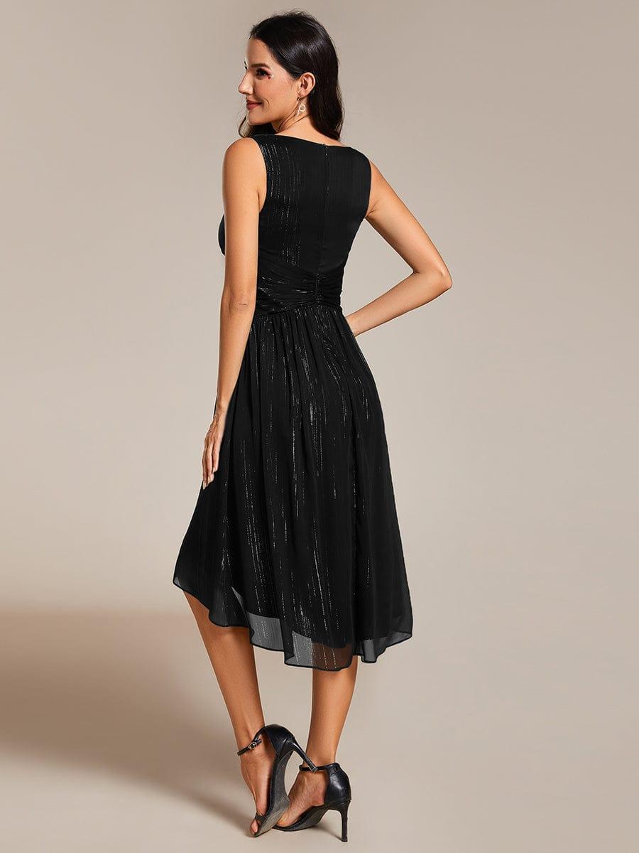 Robe d'invité de mariage plissée sans manches à taille haute et basse à paillettes #Couleur_Noir