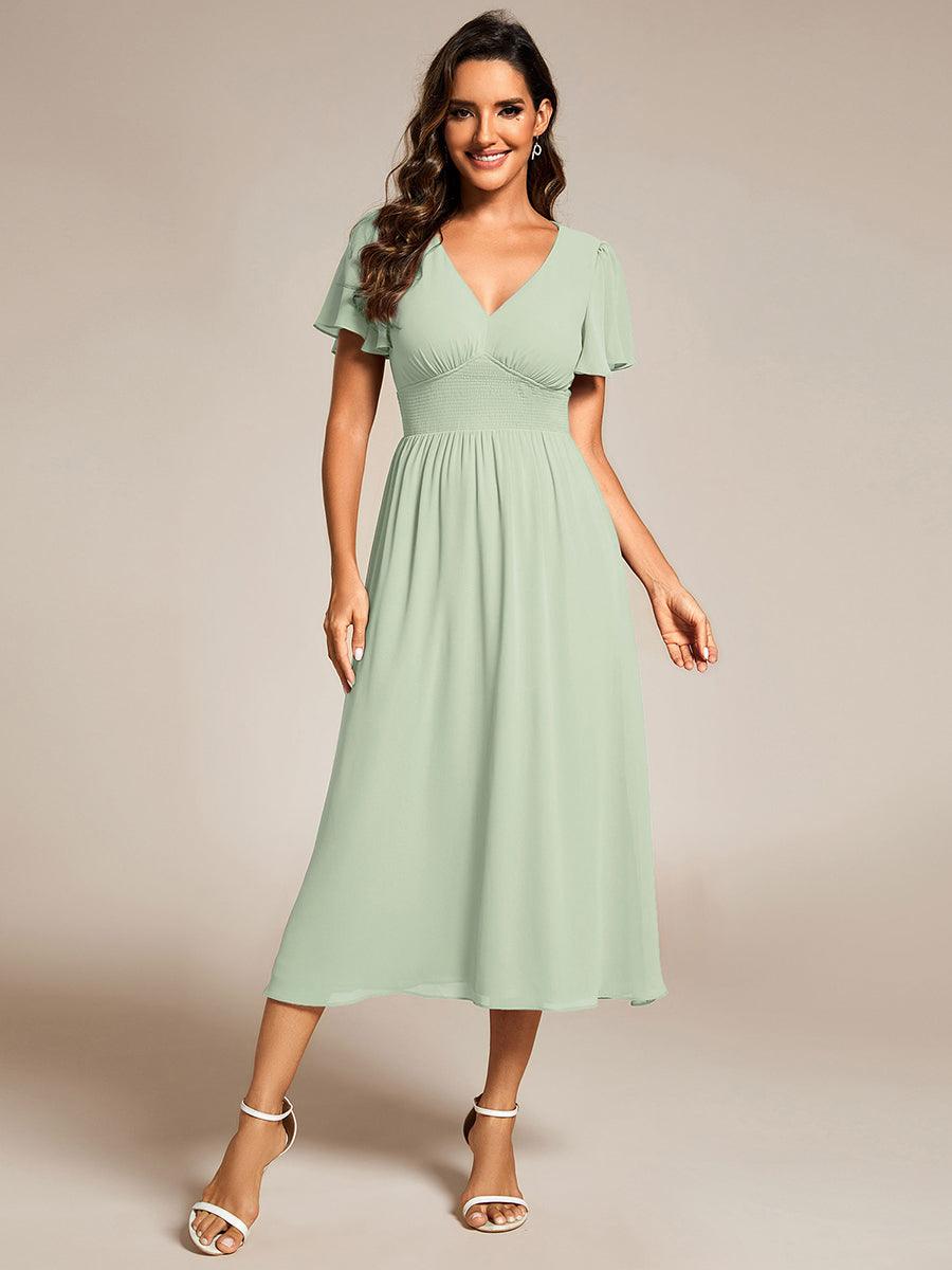 Robe d'invité de mariage mi-longue à col en V et manches à volants #Couleur_Menthe Verte
