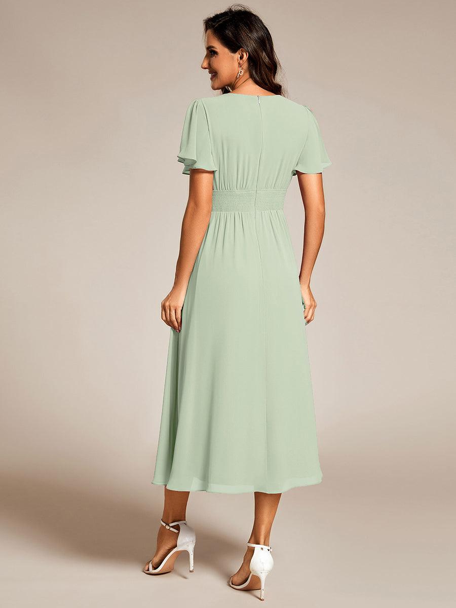 Robe d'invité de mariage mi-longue à col en V et manches à volants #Couleur_Menthe Verte
